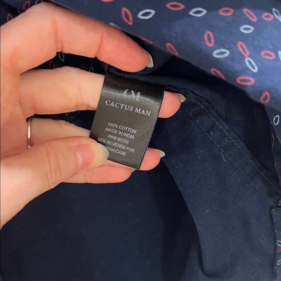 Men's Navy Patterned Short Sleeve Shirt - Picture 4 of 4